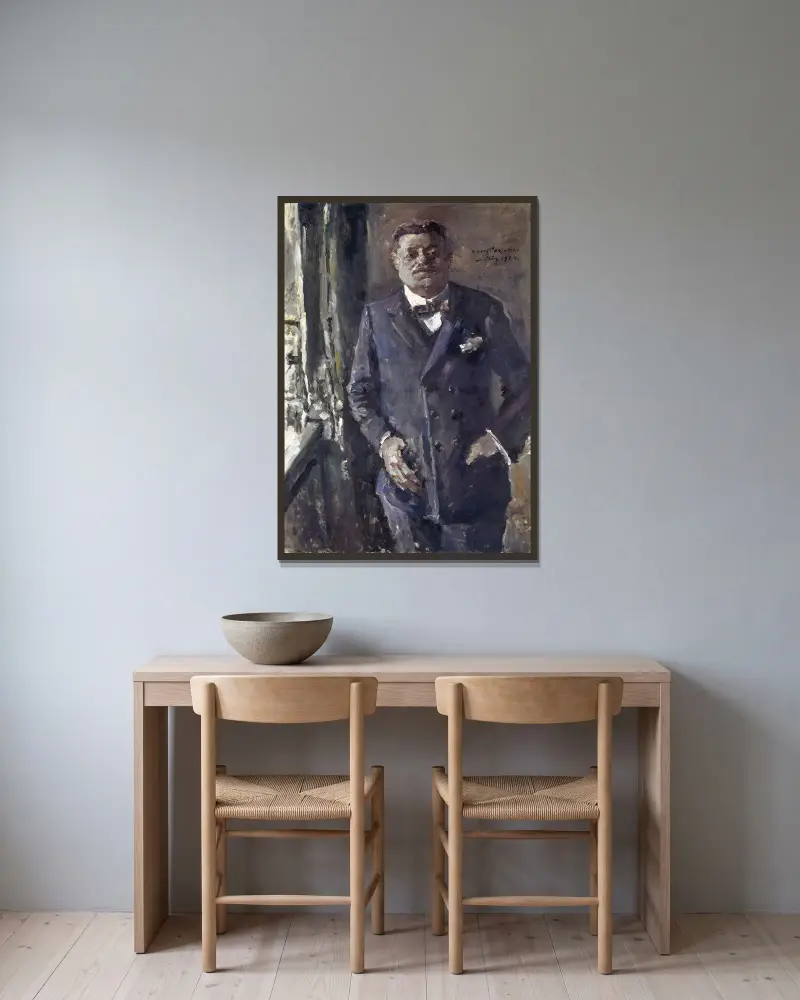 Portrait Of Reich President Friedrich Ebert av Lovis Corinth inramad på en vägg