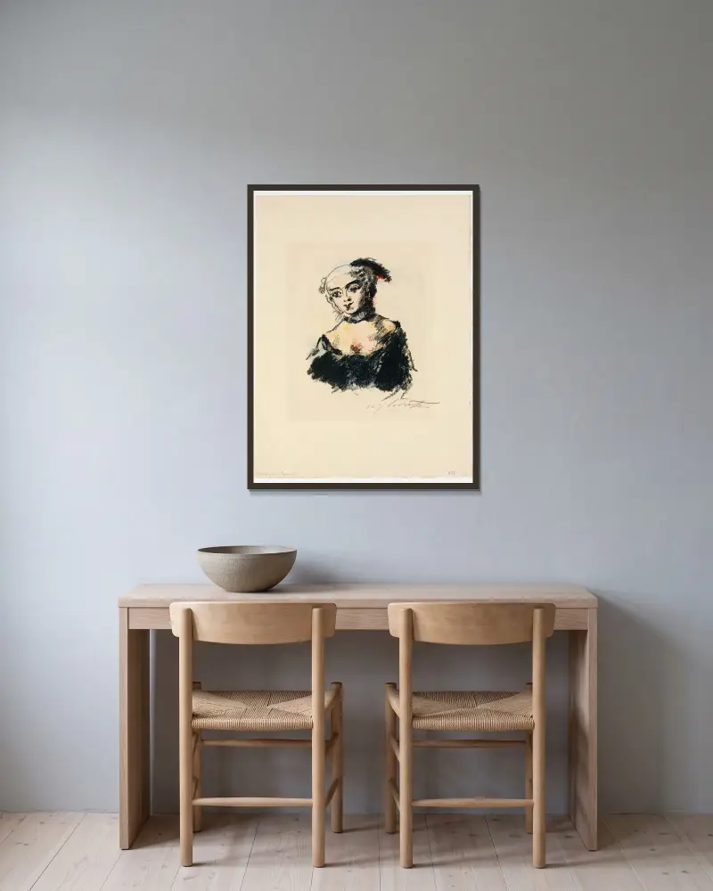 Portrait of the Margravine von Bayreuth av Lovis Corinth inramad på en vägg