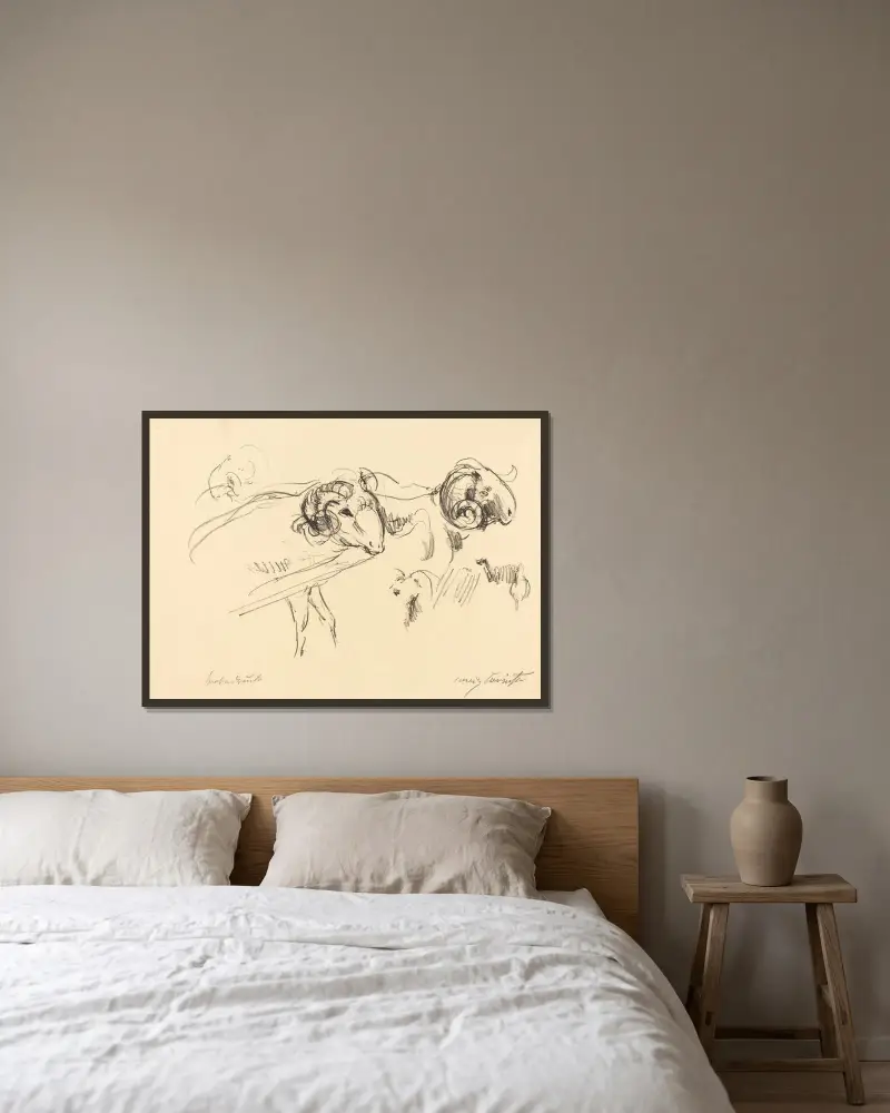 Rams (Schafböcke) von Lovis Corinth gerahmt an einer Wand