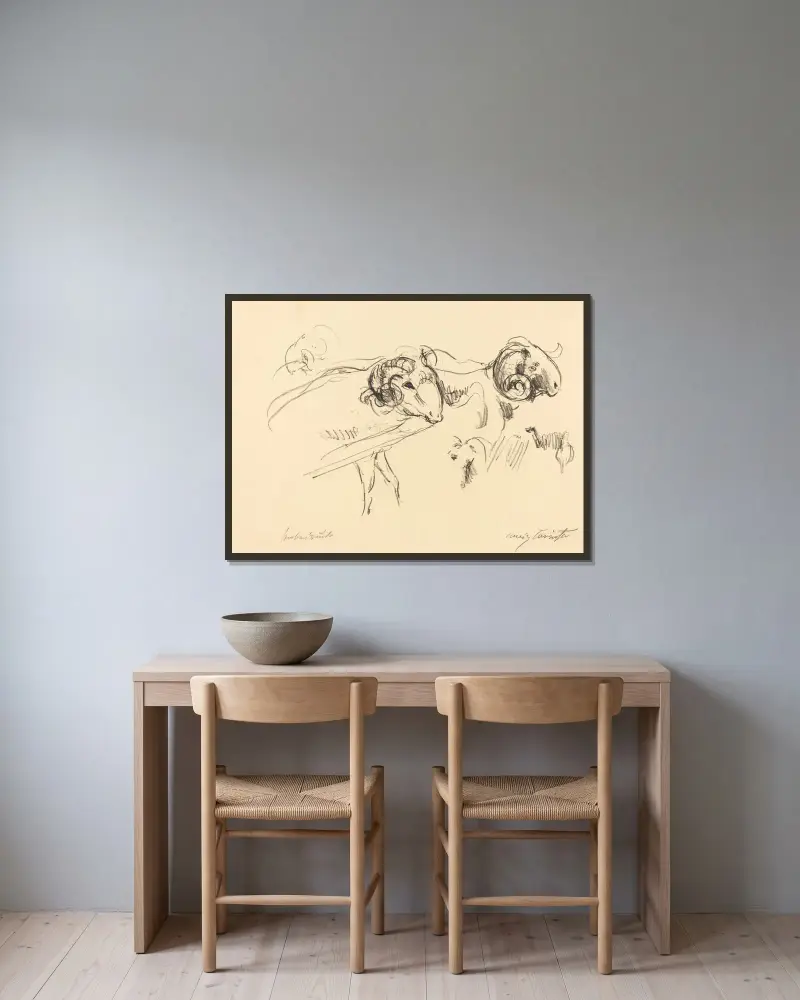 Rams (Schafböcke) von Lovis Corinth gerahmt an einer Wand