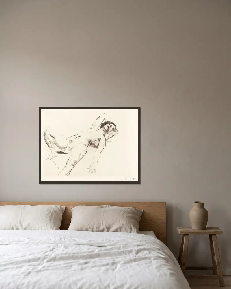 Liggande kvinnlig nakenakt I av Lovis Corinth inramad på en vägg