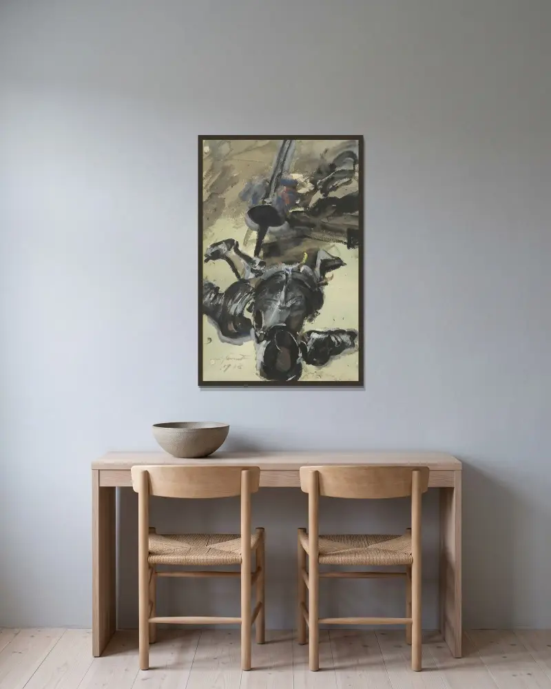 Riddarrustning och svärd av Lovis Corinth inramad på en vägg