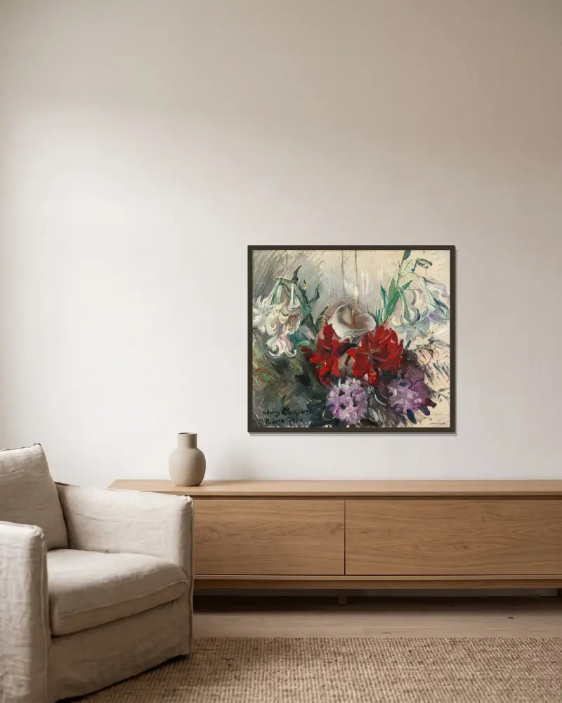 Römische Blumen von Lovis Corinth gerahmt an einer Wand