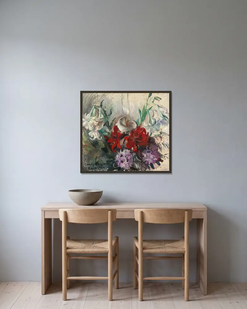 Römische Blumen von Lovis Corinth gerahmt an einer Wand