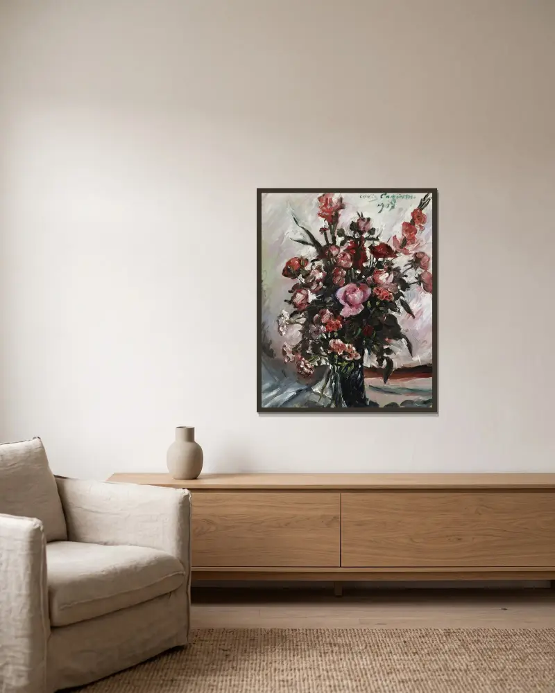 Rosa Rosen (Pink Roses) von Lovis Corinth gerahmt an einer Wand