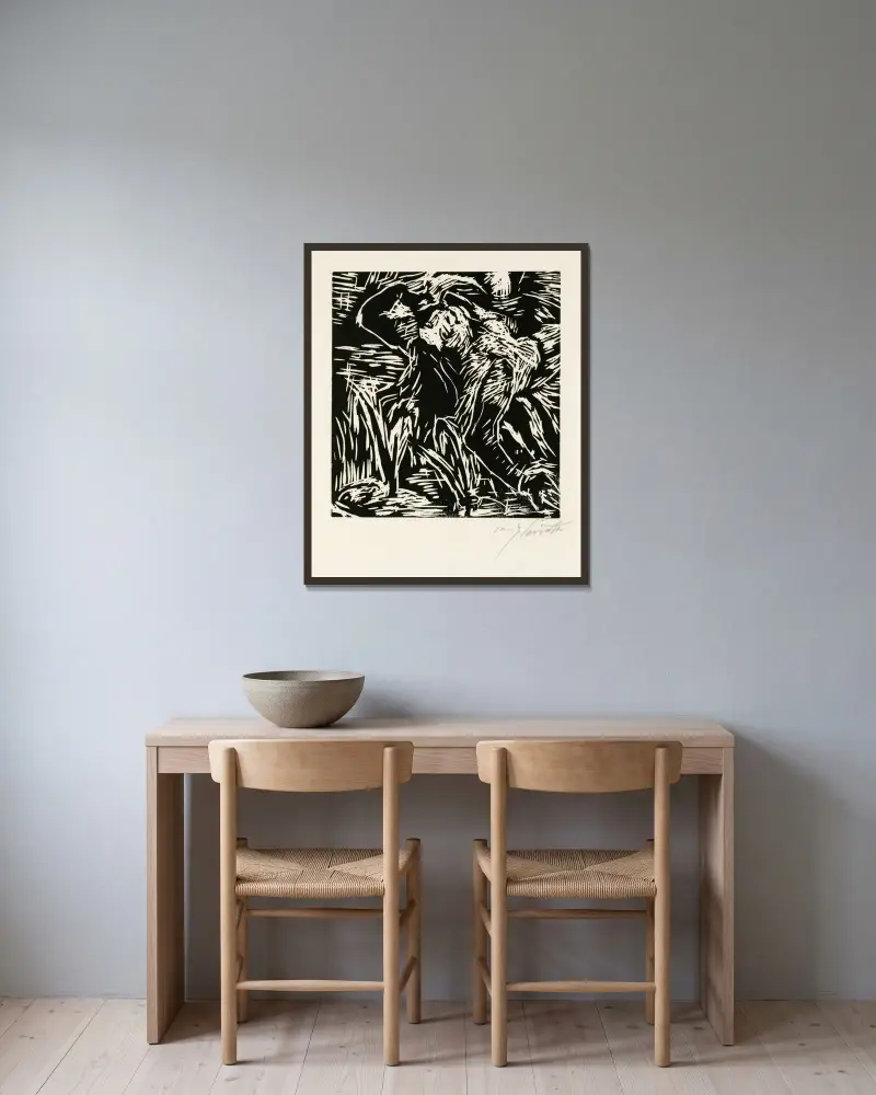 Bakåtböjd kvinnlig akt av Lovis Corinth inramad på en vägg