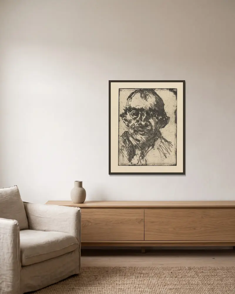 Självporträtt av Lovis Corinth inramad på en vägg