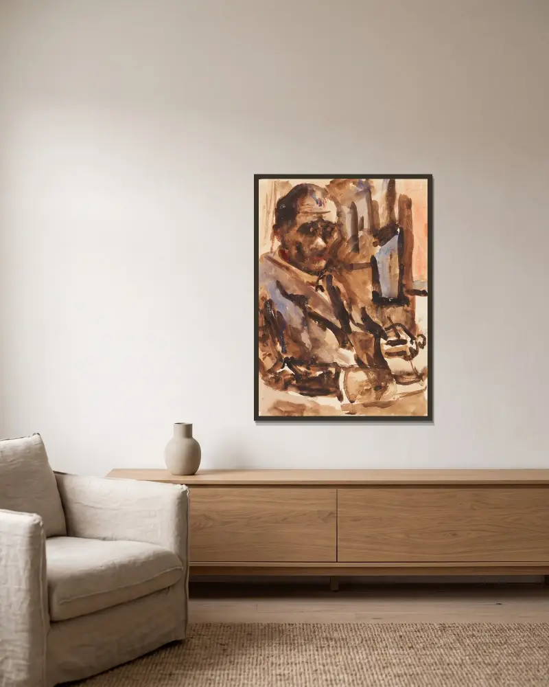 Selbstbildnis von Lovis Corinth gerahmt an einer Wand