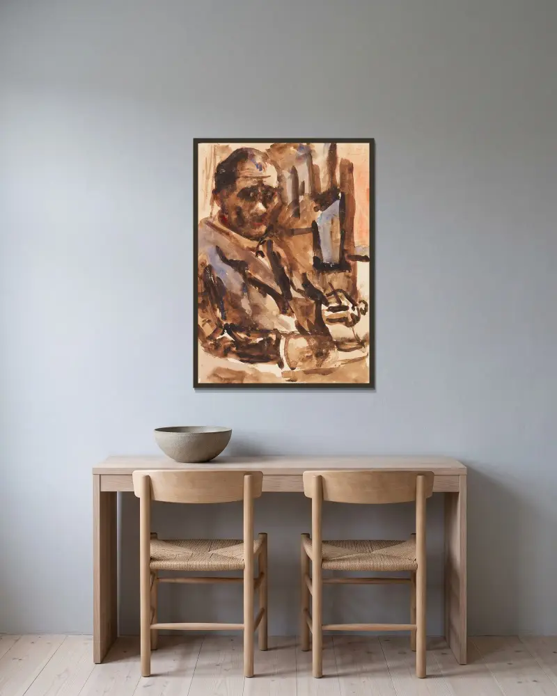 Selbstbildnis von Lovis Corinth gerahmt an einer Wand