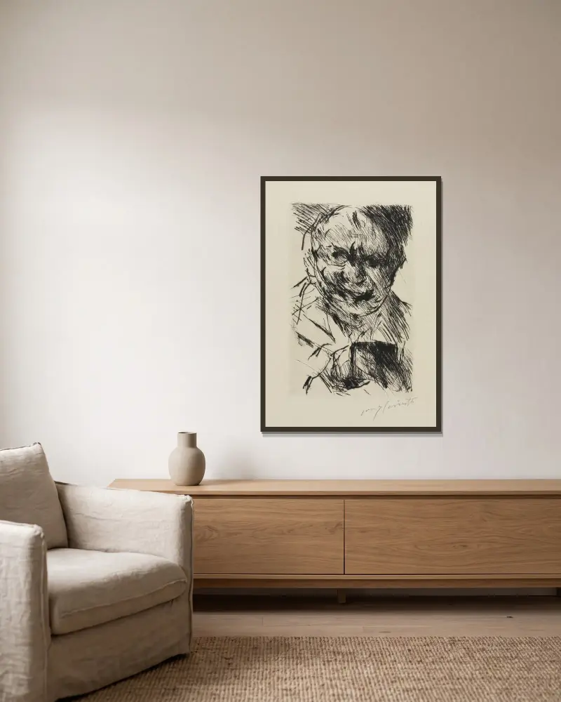 Självporträtt av Lovis Corinth inramad på en vägg