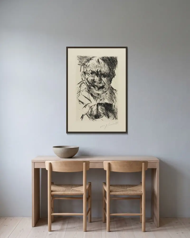 Självporträtt av Lovis Corinth inramad på en vägg