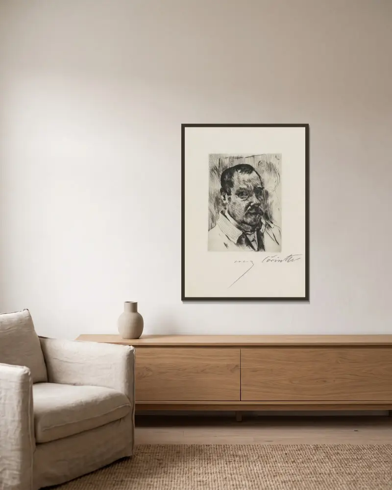 Selbstbildnis von Lovis Corinth gerahmt an einer Wand