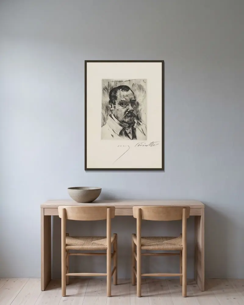 Selbstbildnis von Lovis Corinth gerahmt an einer Wand