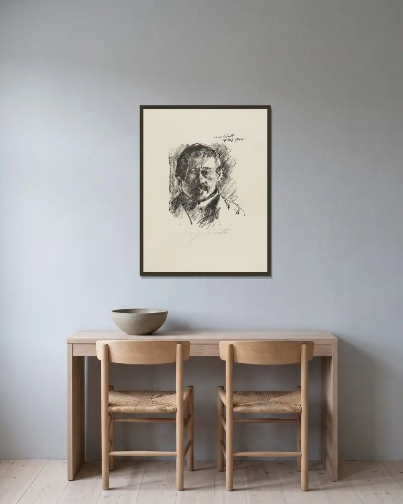 Selbstbildnis von Lovis Corinth gerahmt an einer Wand