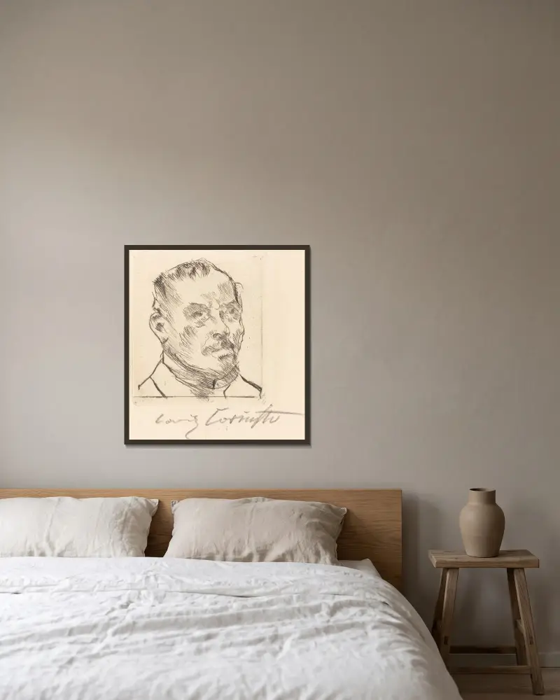 Selbstbildnis (Kopf) von Lovis Corinth gerahmt an einer Wand