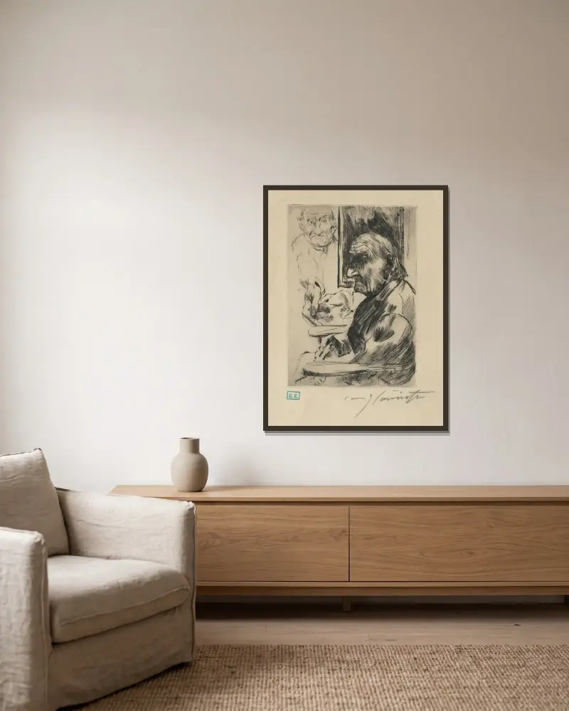 Självporträtt av Lovis Corinth inramad på en vägg