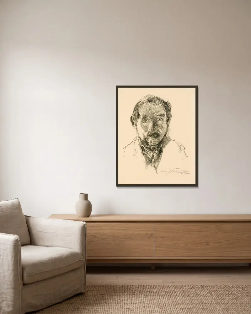 Självporträtt av Lovis Corinth inramad på en vägg