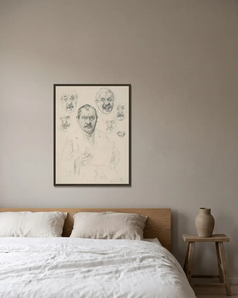 Studien zu einem Selbstbildnis von Lovis Corinth gerahmt an einer Wand