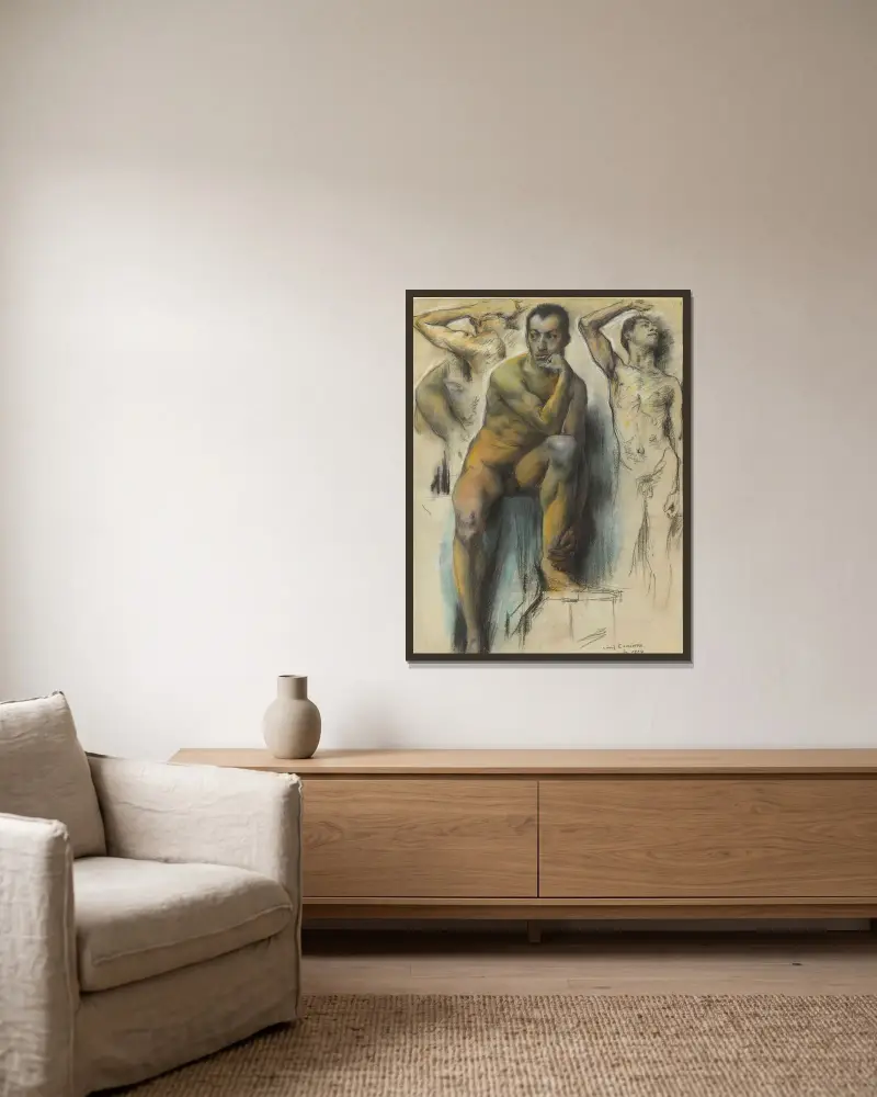 Studier av manliga nakna kroppar av Lovis Corinth inramad på en vägg