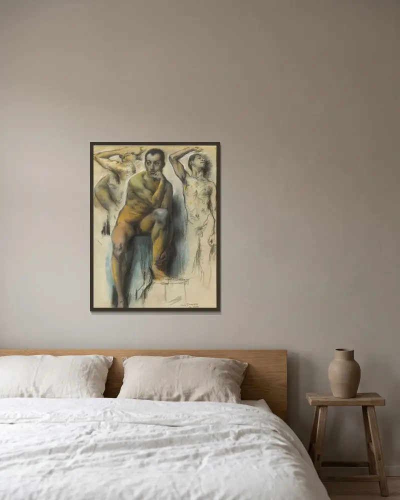 Studier av manliga nakna kroppar av Lovis Corinth inramad på en vägg