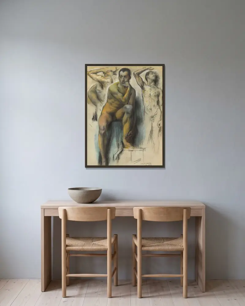 Studier av manliga nakna kroppar av Lovis Corinth inramad på en vägg