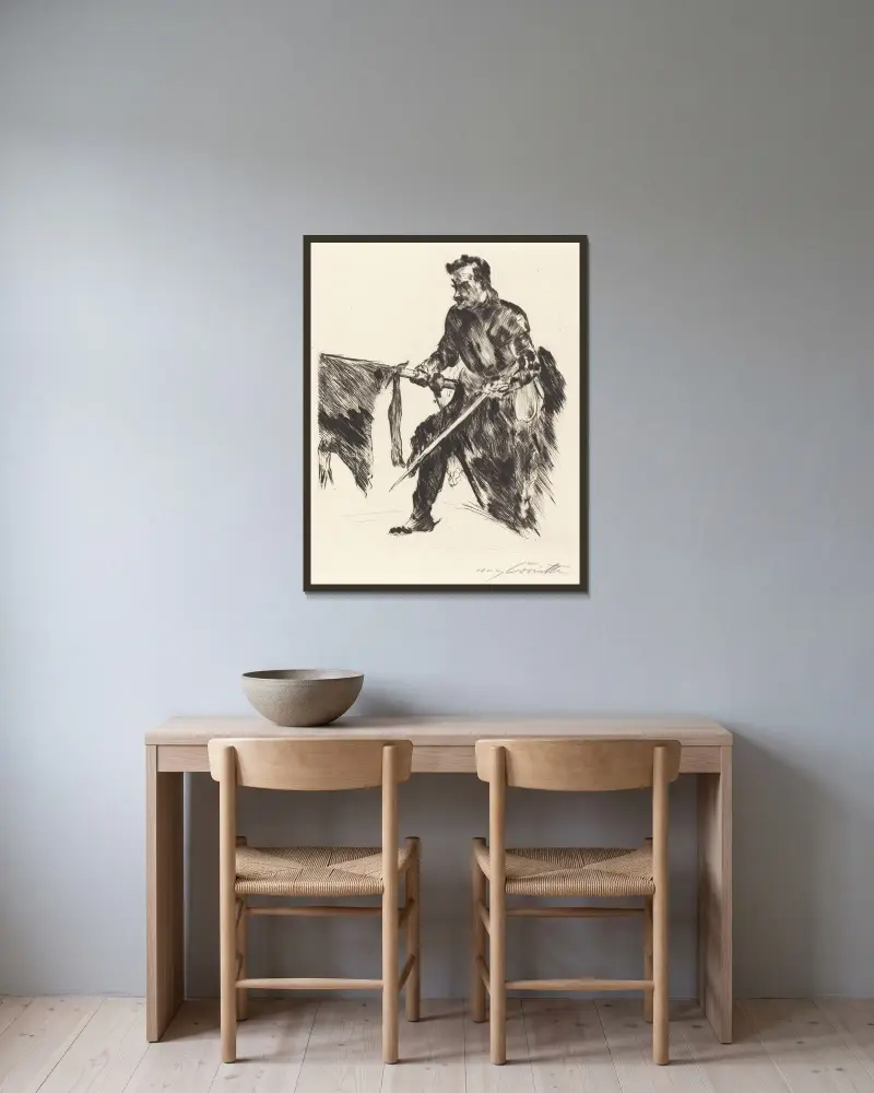 Skådespelaren Rudolf Rittner i rollen som Florian Geyer av Lovis Corinth inramad på en vägg