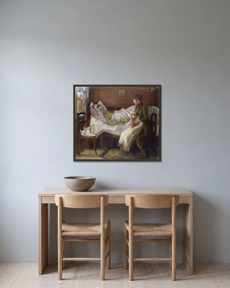 Konstnärens far på sin sjukbädd av Lovis Corinth inramad på en vägg