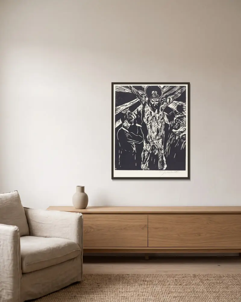 The Crucifixion (Christus am Kreuz) von Lovis Corinth gerahmt an einer Wand