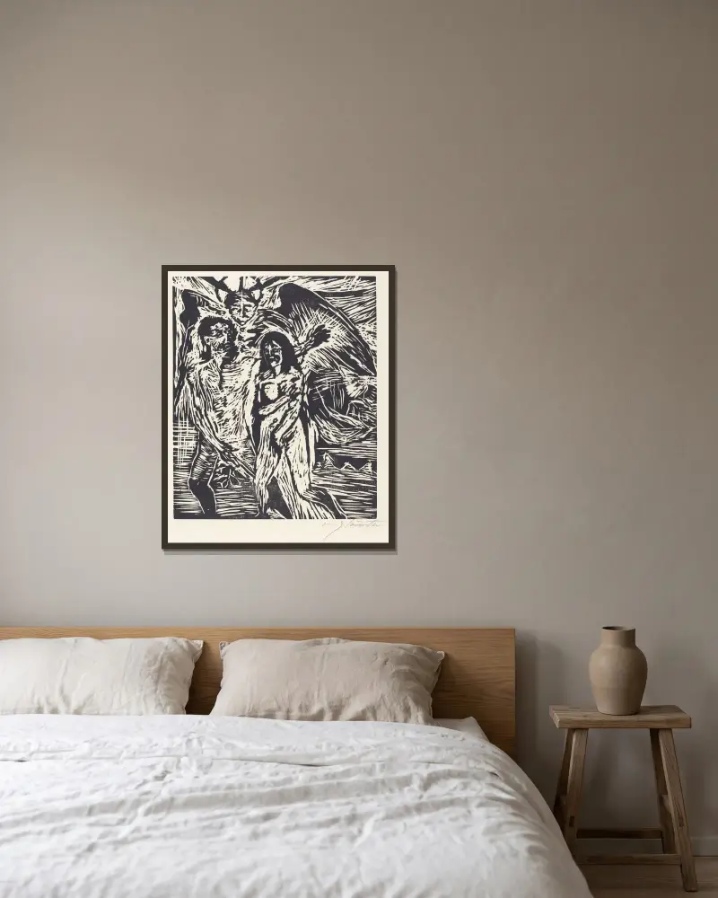 Utvisningen ur paradiset av Lovis Corinth inramad på en vägg