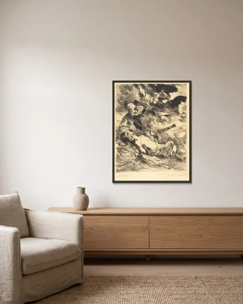 Isaks offer (Die Opferung Isaacs) av Lovis Corinth inramad på en vägg