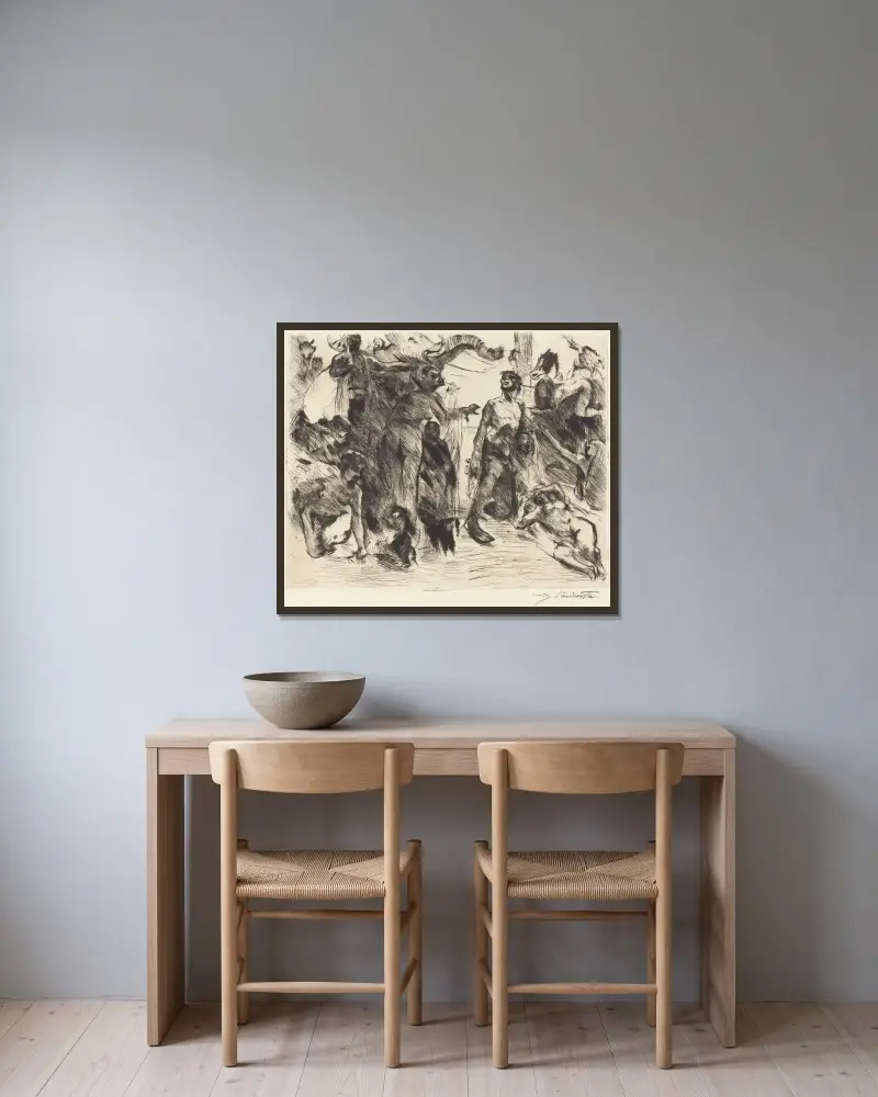 Die Versuchung des heiligen Antonius von Lovis Corinth gerahmt an einer Wand