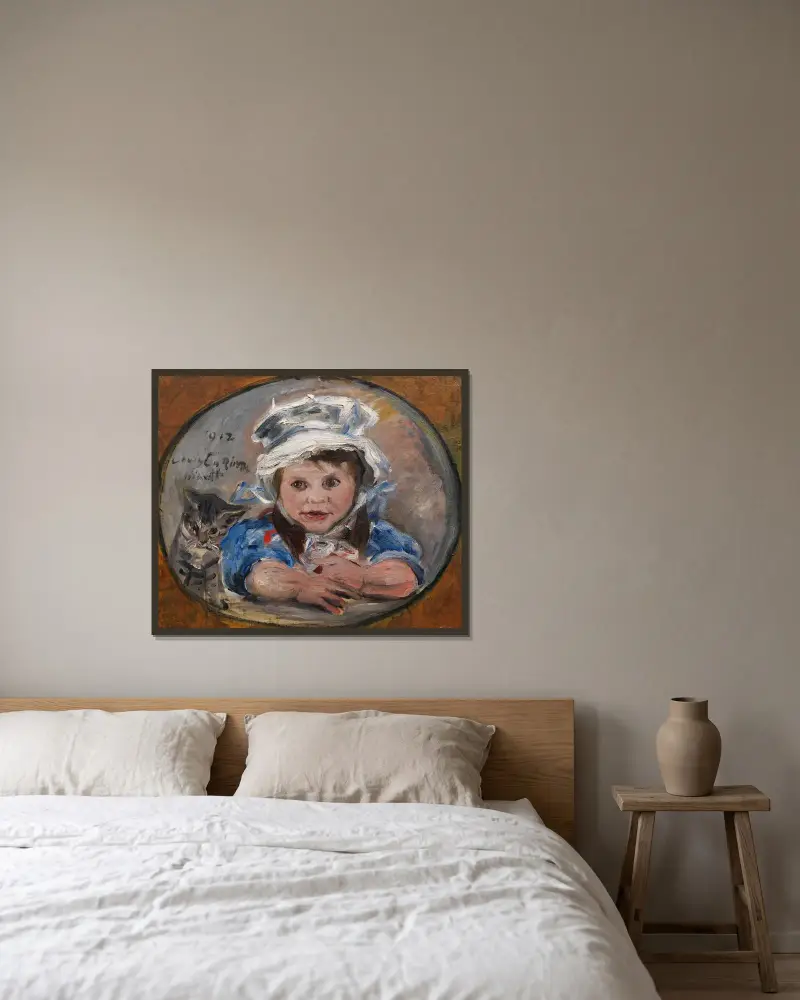 Dottern Wilhelmine med katten Mizelonde av Lovis Corinth inramad på en vägg