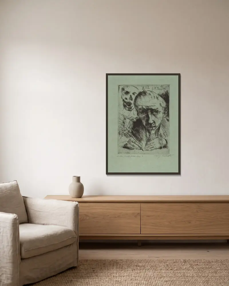Död och konstnär av Lovis Corinth inramad på en vägg