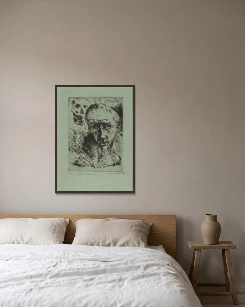 Död och konstnär av Lovis Corinth inramad på en vägg