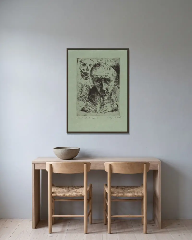 Död och konstnär av Lovis Corinth inramad på en vägg