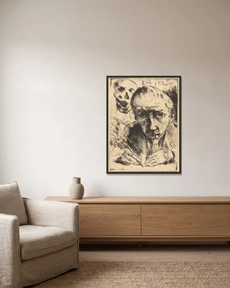 Död och konstnär av Lovis Corinth inramad på en vägg