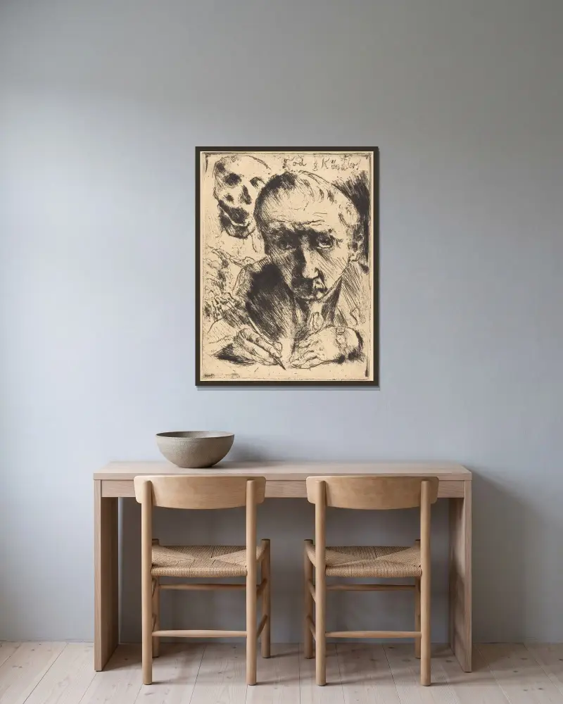 Död och konstnär av Lovis Corinth inramad på en vägg