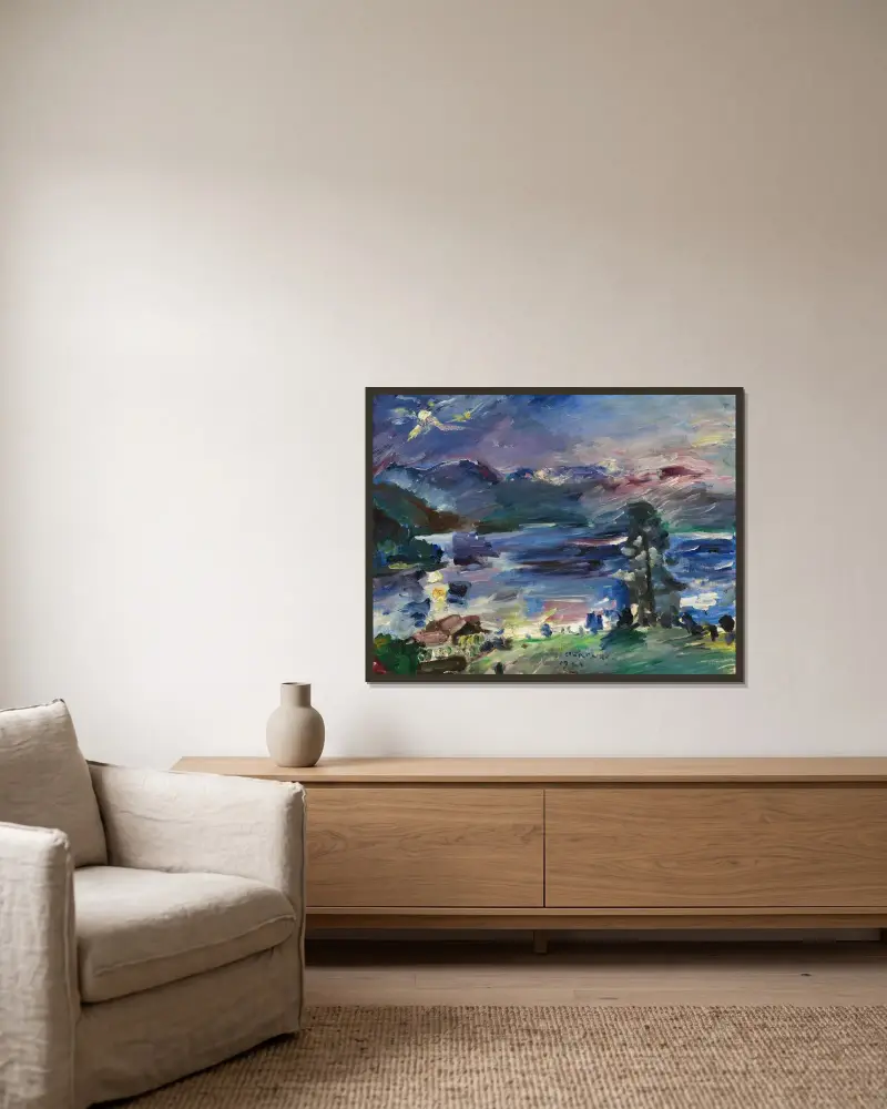 Walchensee, uppgående måne av Lovis Corinth inramad på en vägg