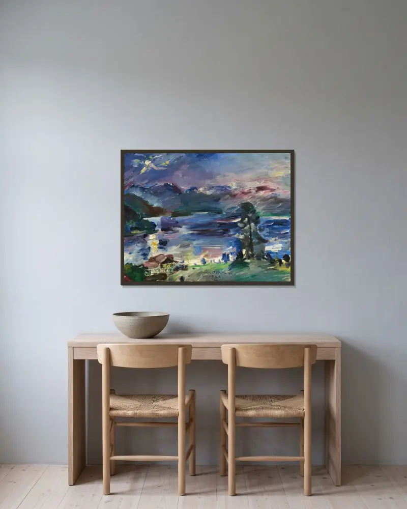 Walchensee, uppgående måne av Lovis Corinth inramad på en vägg
