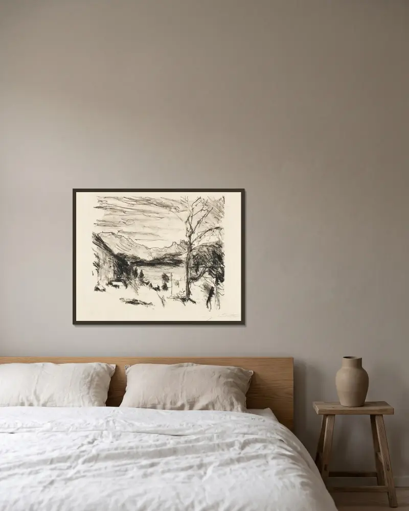 Walchensee i dimma av Lovis Corinth inramad på en vägg