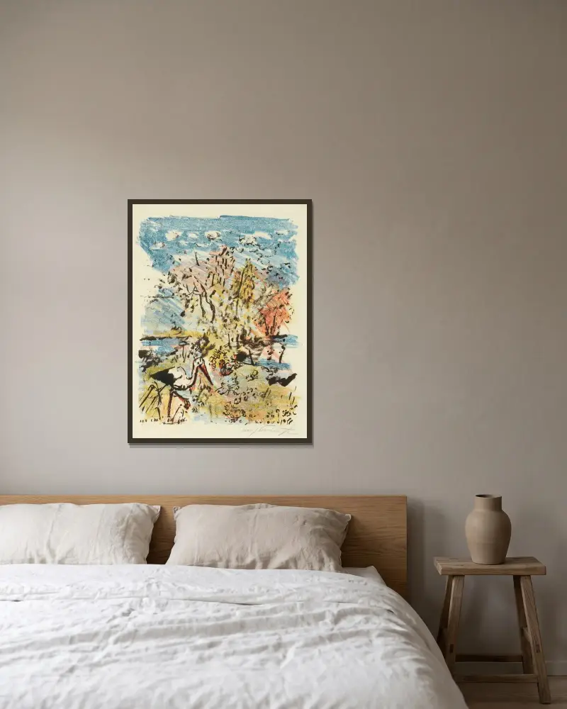 Äng med stork och groda av Lovis Corinth inramad på en vägg