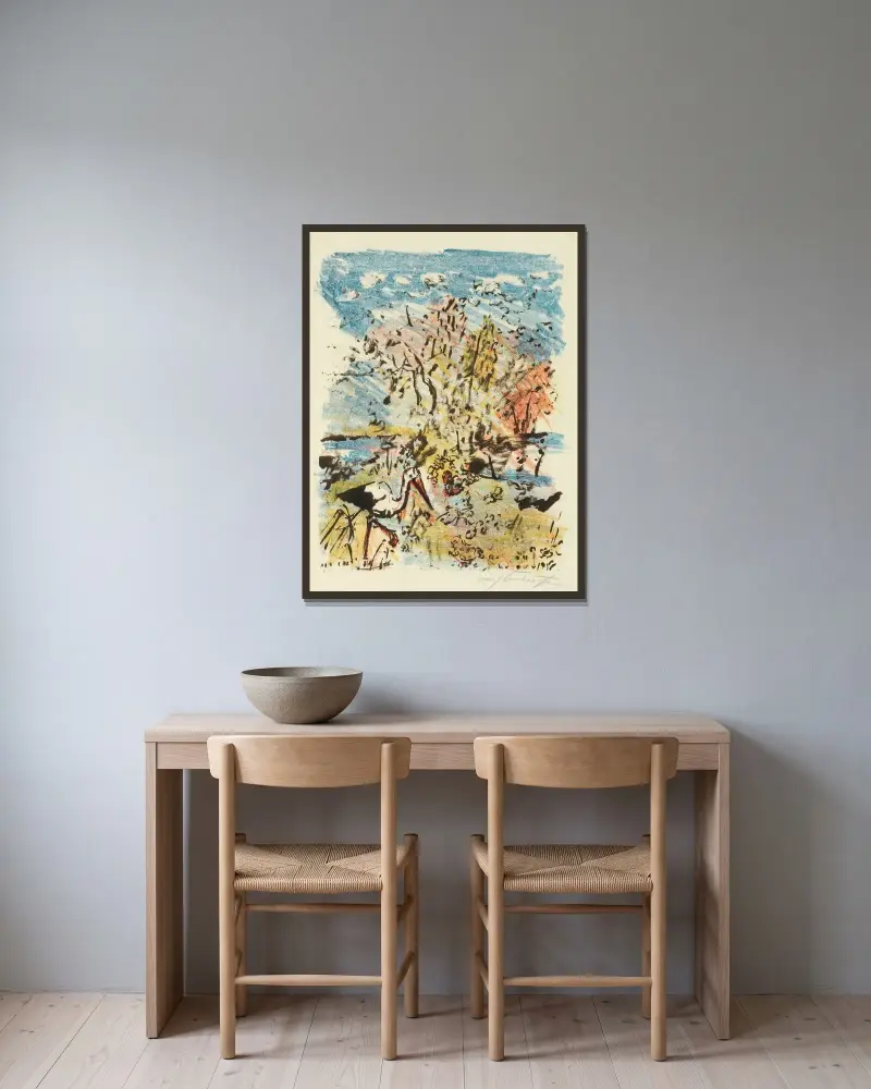 Äng med stork och groda av Lovis Corinth inramad på en vägg