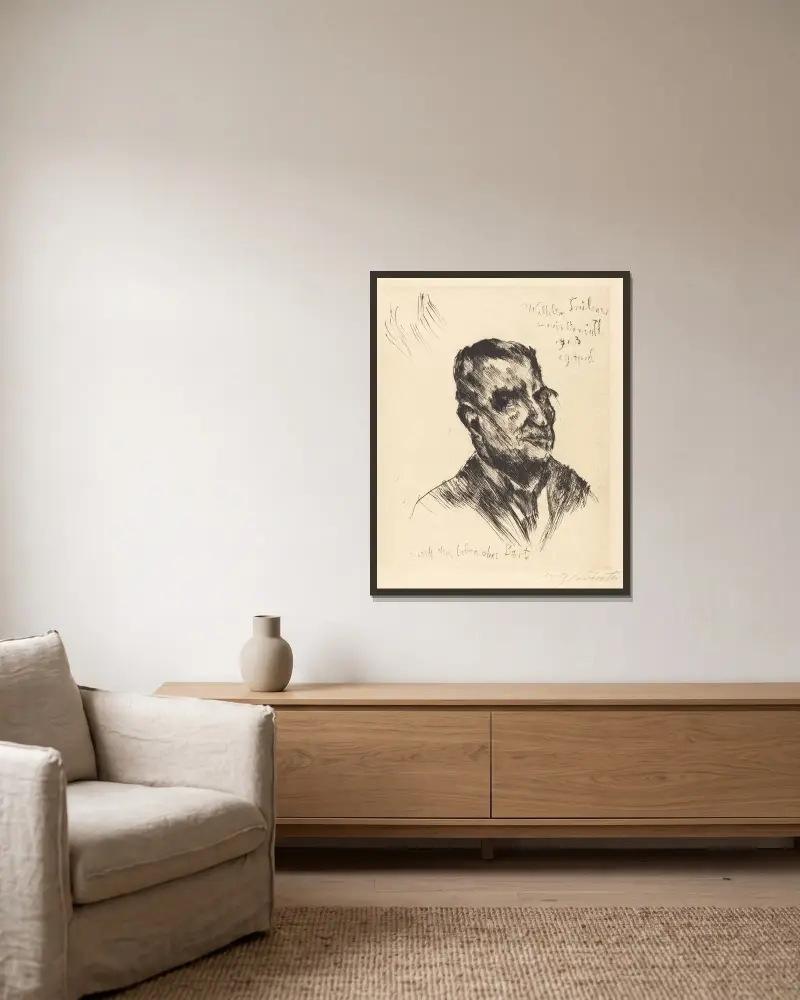 Wilhelm Trübner av Lovis Corinth inramad på en vägg