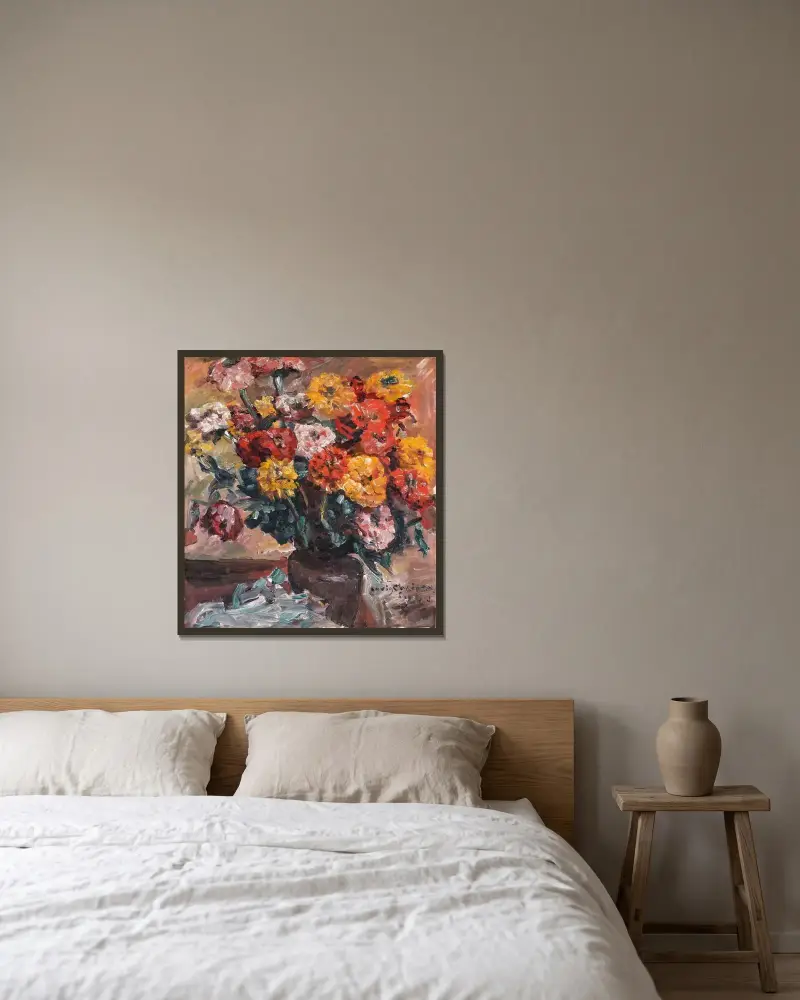 Zinnien von Lovis Corinth gerahmt an einer Wand