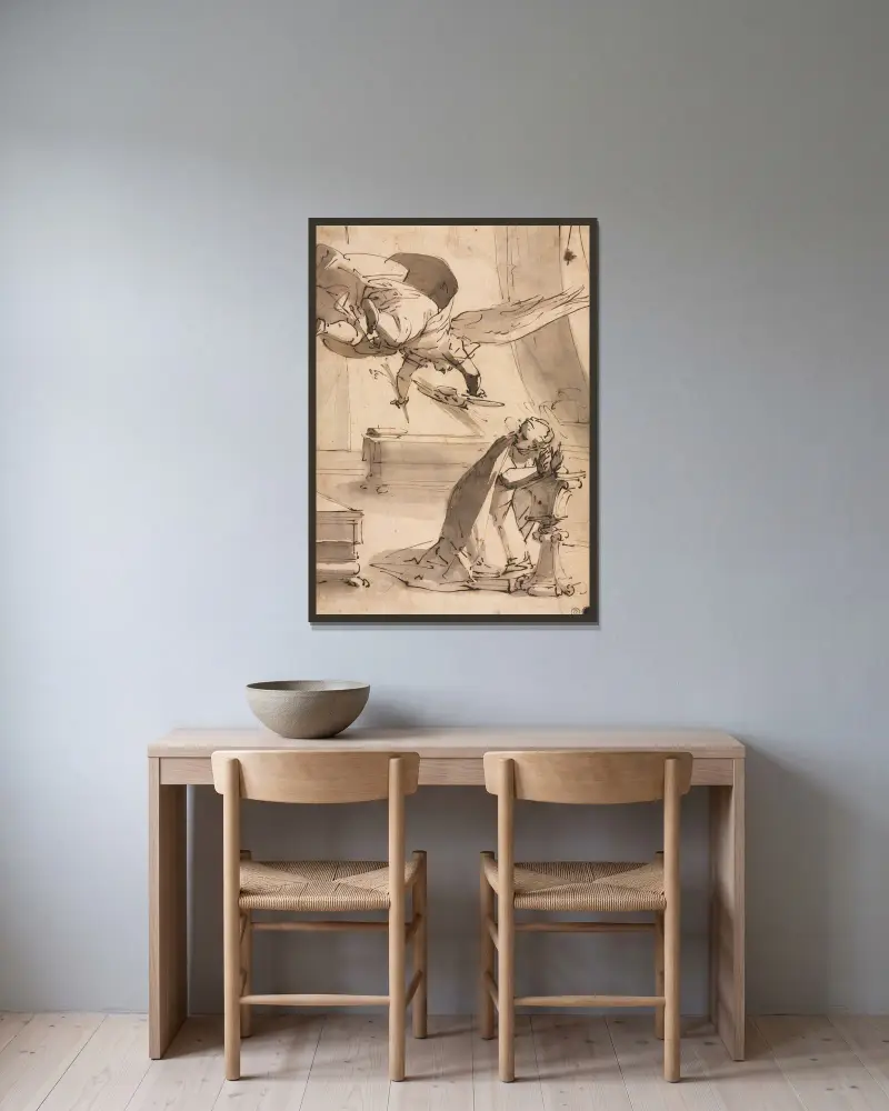Verkündigung von Luca Cambiaso gerahmt an einer Wand