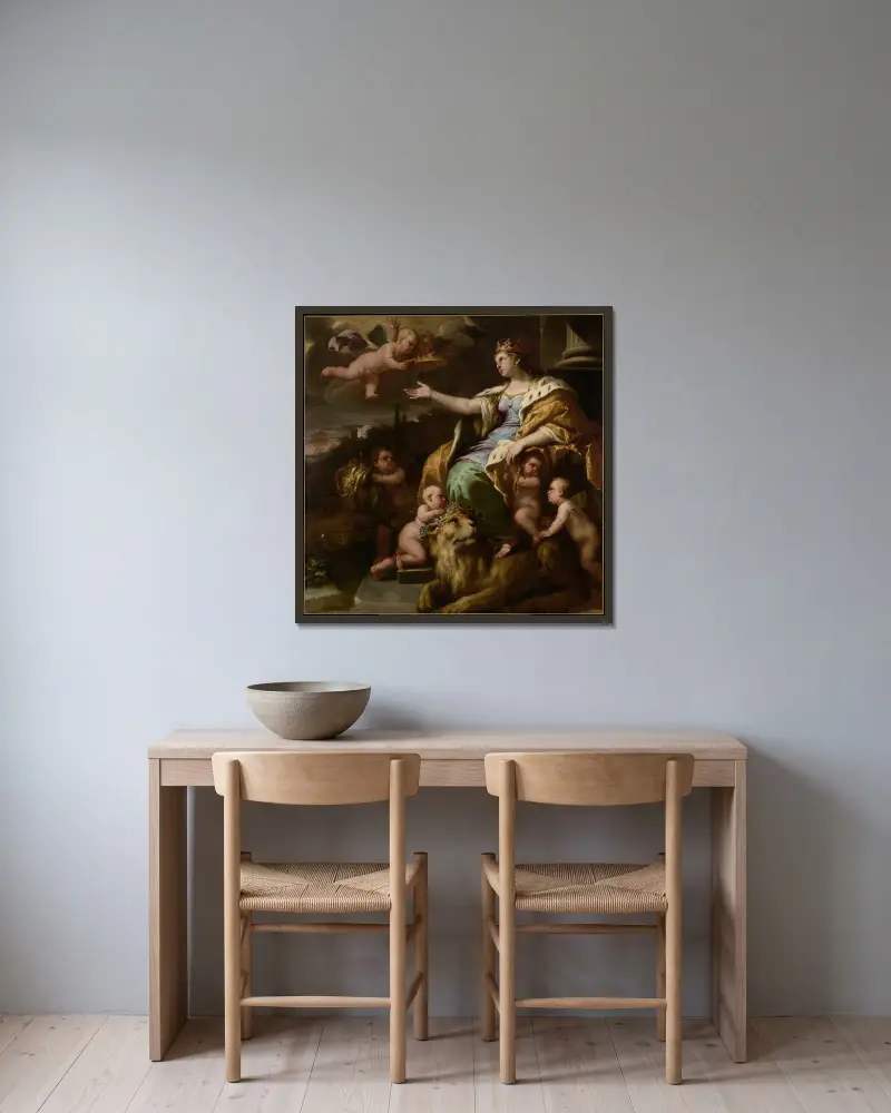 Storsinthetens allegori av Luca Giordano inramad på en vägg