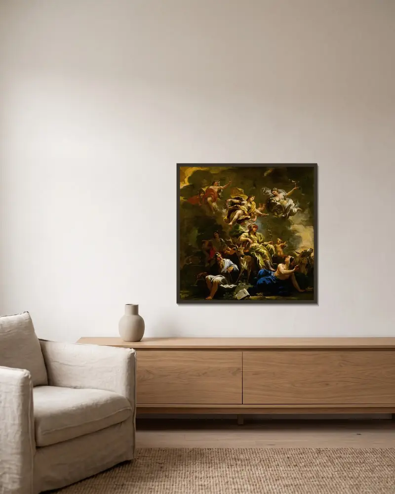 Allegori över klokheten av Luca Giordano inramad på en vägg