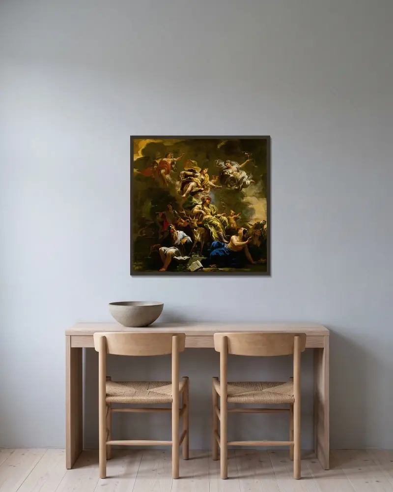 Allegori över klokheten av Luca Giordano inramad på en vägg