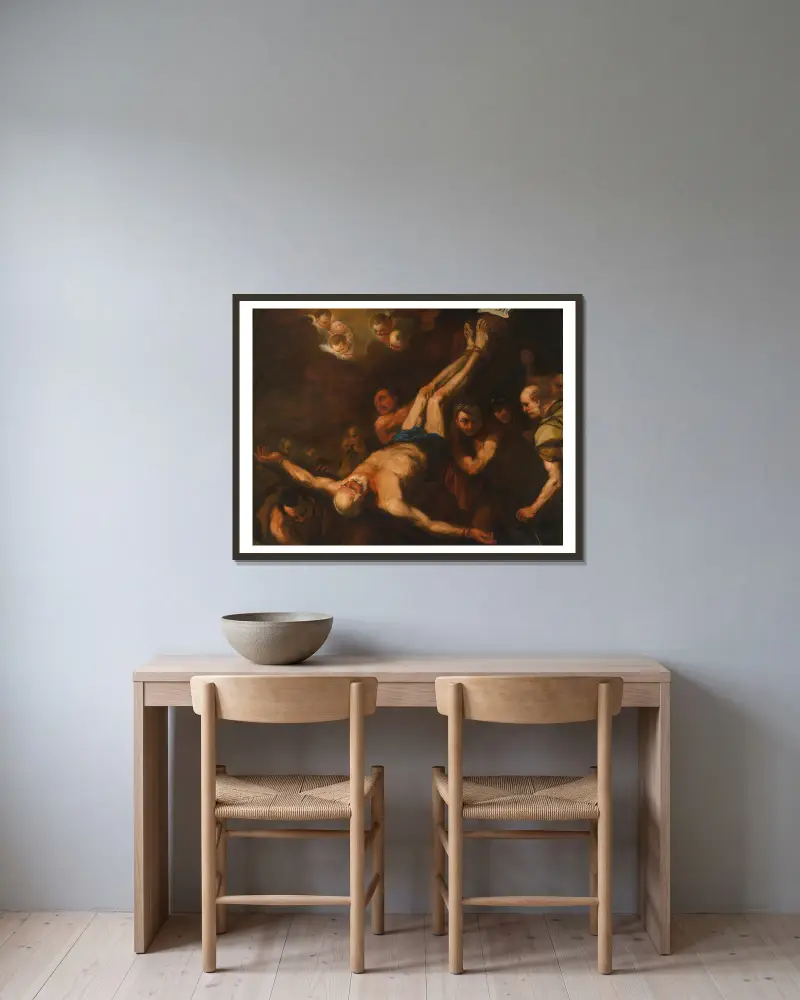 Crucifixion Of St. Peter av Luca Giordano inramad på en vägg