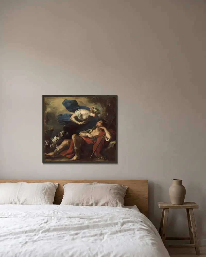 Diana och Endymion av Luca Giordano inramad på en vägg